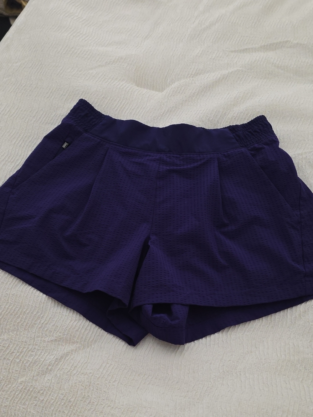 Athleta Deep Purple Mesh-Layer Athletic Shorts